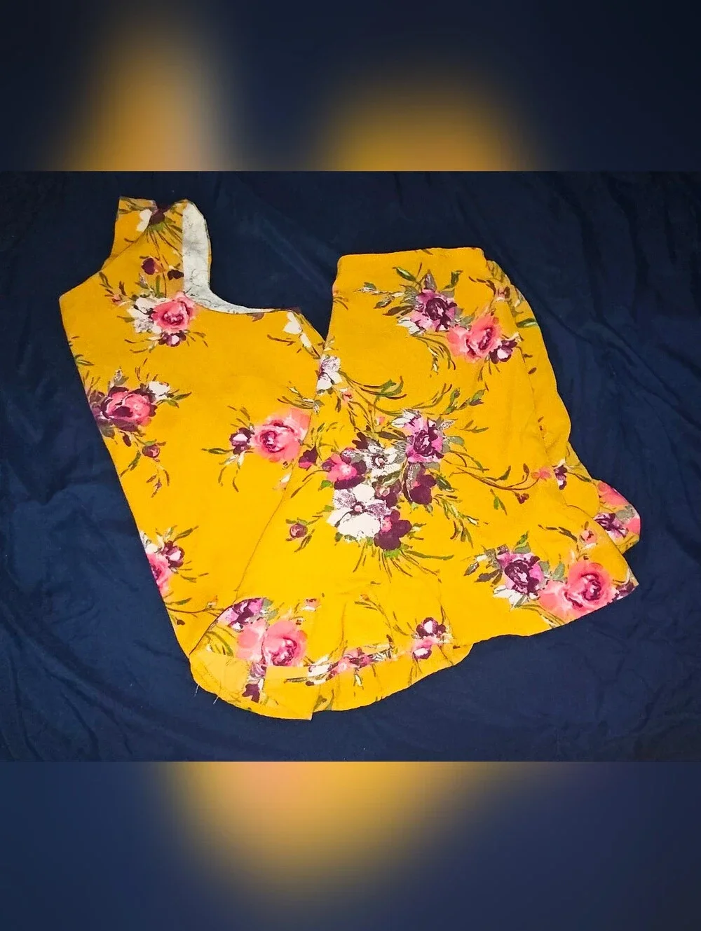 Lilt Girls Yellow Floral 2pc Set Sleeveless Top With Lace Back & Shorts